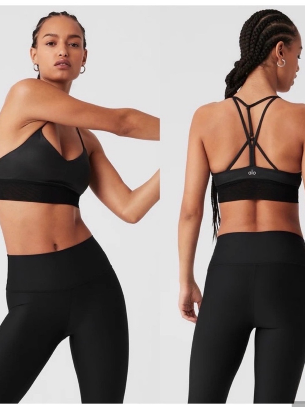 ALO Yoga Glossy Strappy Sports Bra - Black xs mesh bottom